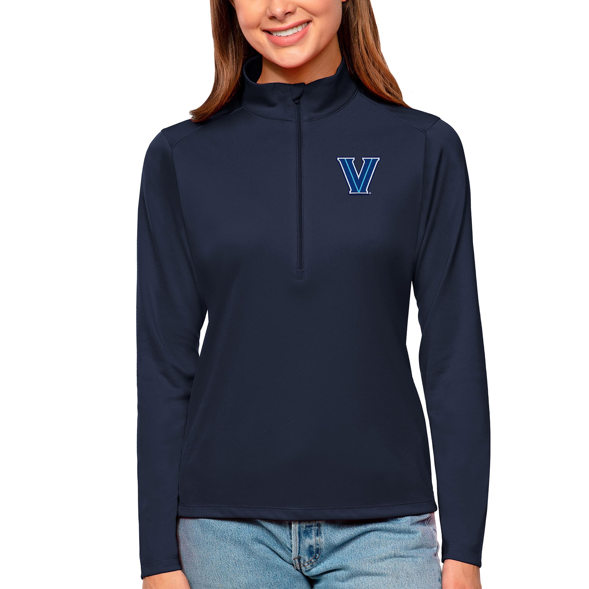 Women's Antigua Navy Villanova Wildcats Tribute Quarter-Zip Pullover Top